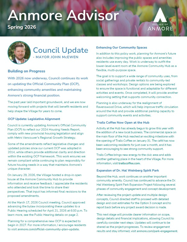 Image of Cover Page for Spring 26 Anmore Advisor Edition